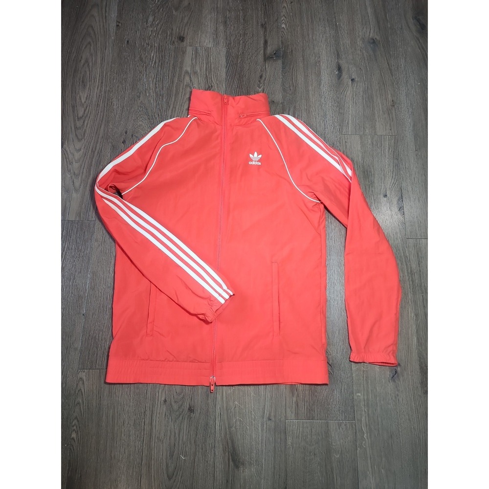 Adidas Men's Small Orange Track Jacket Windbreaker W/Zip Hood